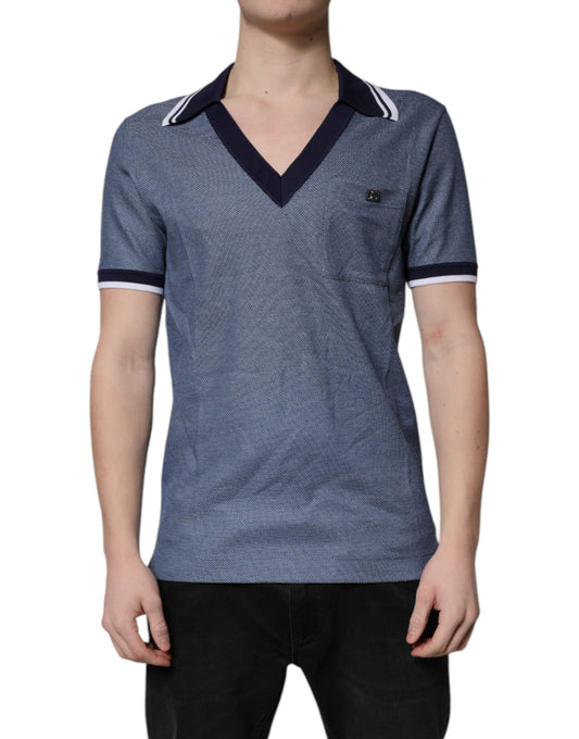 Dolce & Gabbana Blue Collared V - neck Silk Blend Polo T-shirt – IT48 | M par Dolce & Gabbana | Disponible sur Sandy Store ByNet