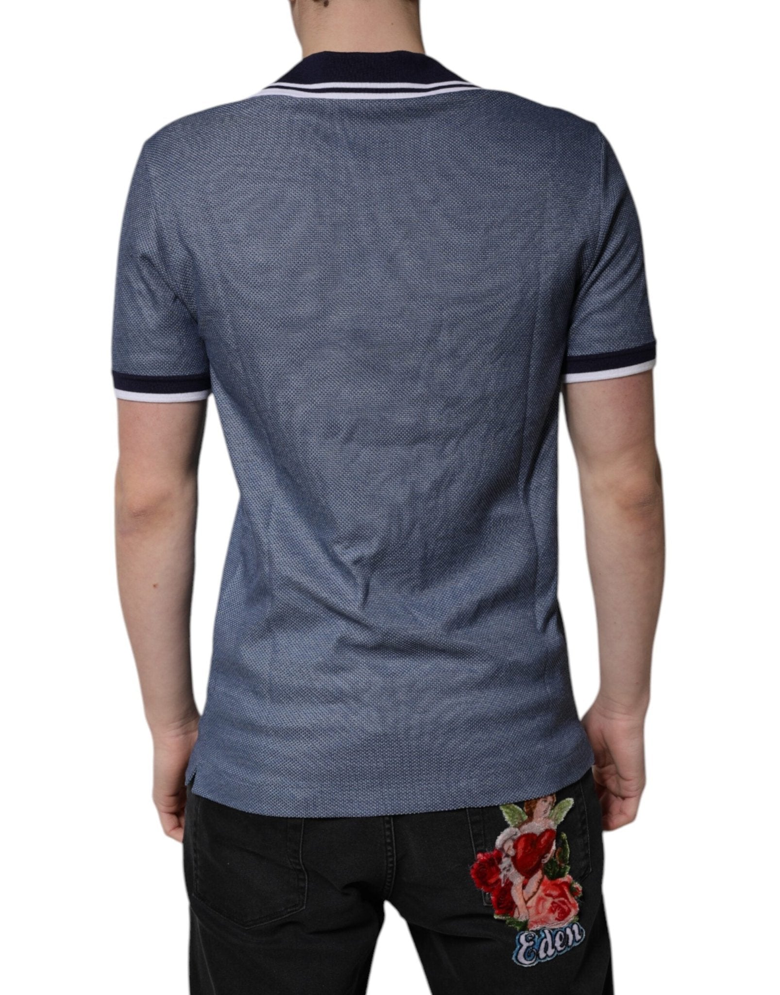 Dolce & Gabbana Blue Collared V - neck Silk Blend Polo T-shirt – IT48 | M par Dolce & Gabbana | Disponible sur Sandy Store ByNet