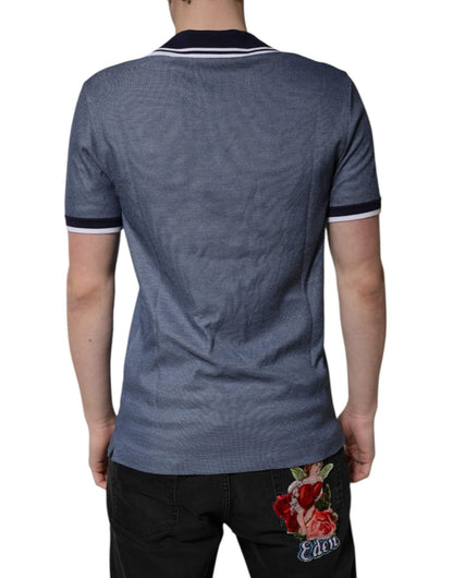 Dolce & Gabbana Blue Collared V - neck Silk Blend Polo T-shirt – IT48 | M par Dolce & Gabbana | Disponible sur Sandy Store ByNet