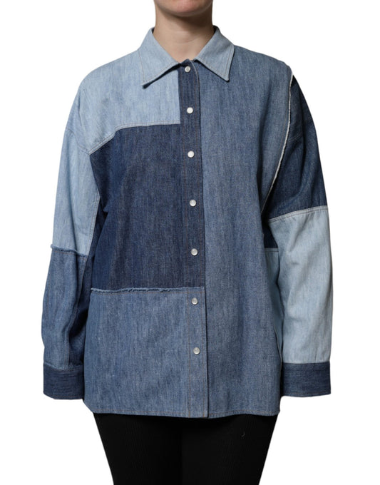 Dolce & Gabbana Blue Cotton Button Up Collared Long Sleeve Top – IT38 | XS par Dolce & Gabbana | Disponible sur Sandy Store ByNet