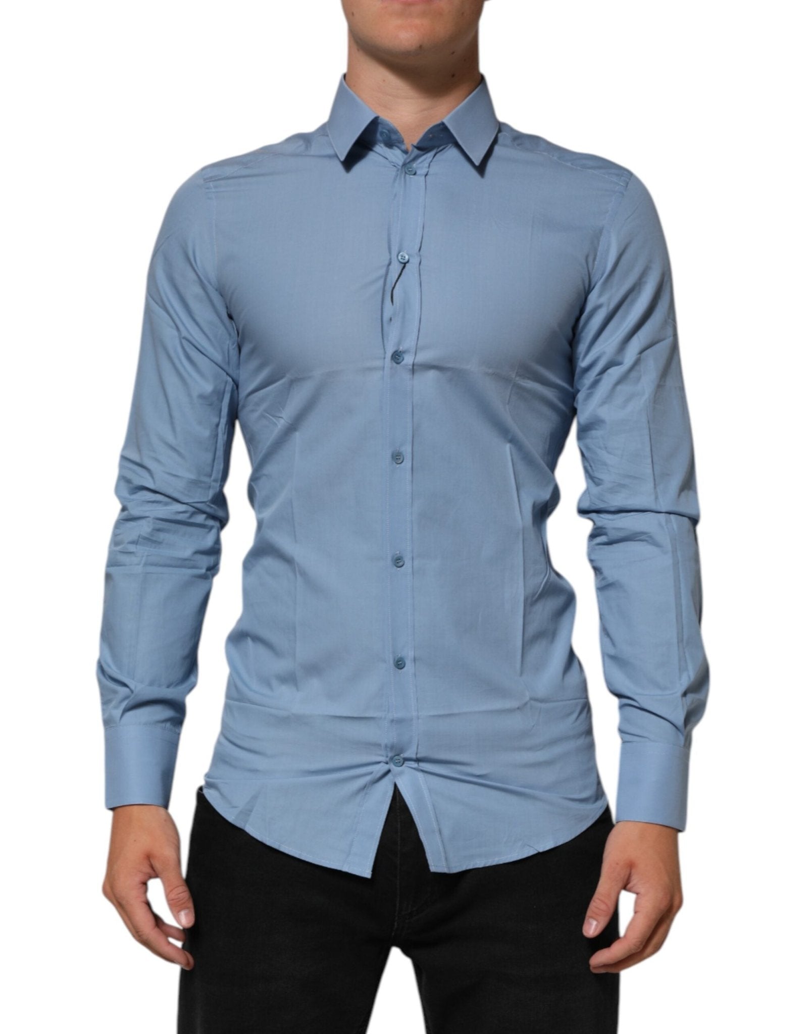 Dolce & Gabbana Blue Cotton Collared GOLD Formal Dress Shirt – IT38 | XS par Dolce & Gabbana | Disponible sur Sandy Store ByNet