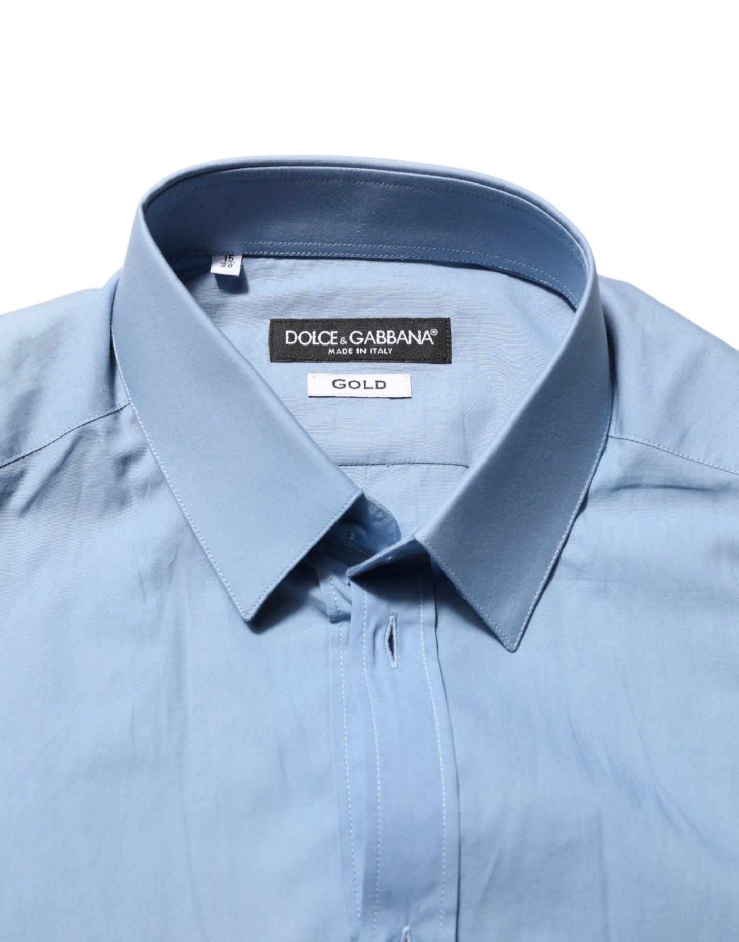 Dolce & Gabbana Blue Cotton Collared GOLD Formal Dress Shirt – IT38 | XS par Dolce & Gabbana | Disponible sur Sandy Store ByNet