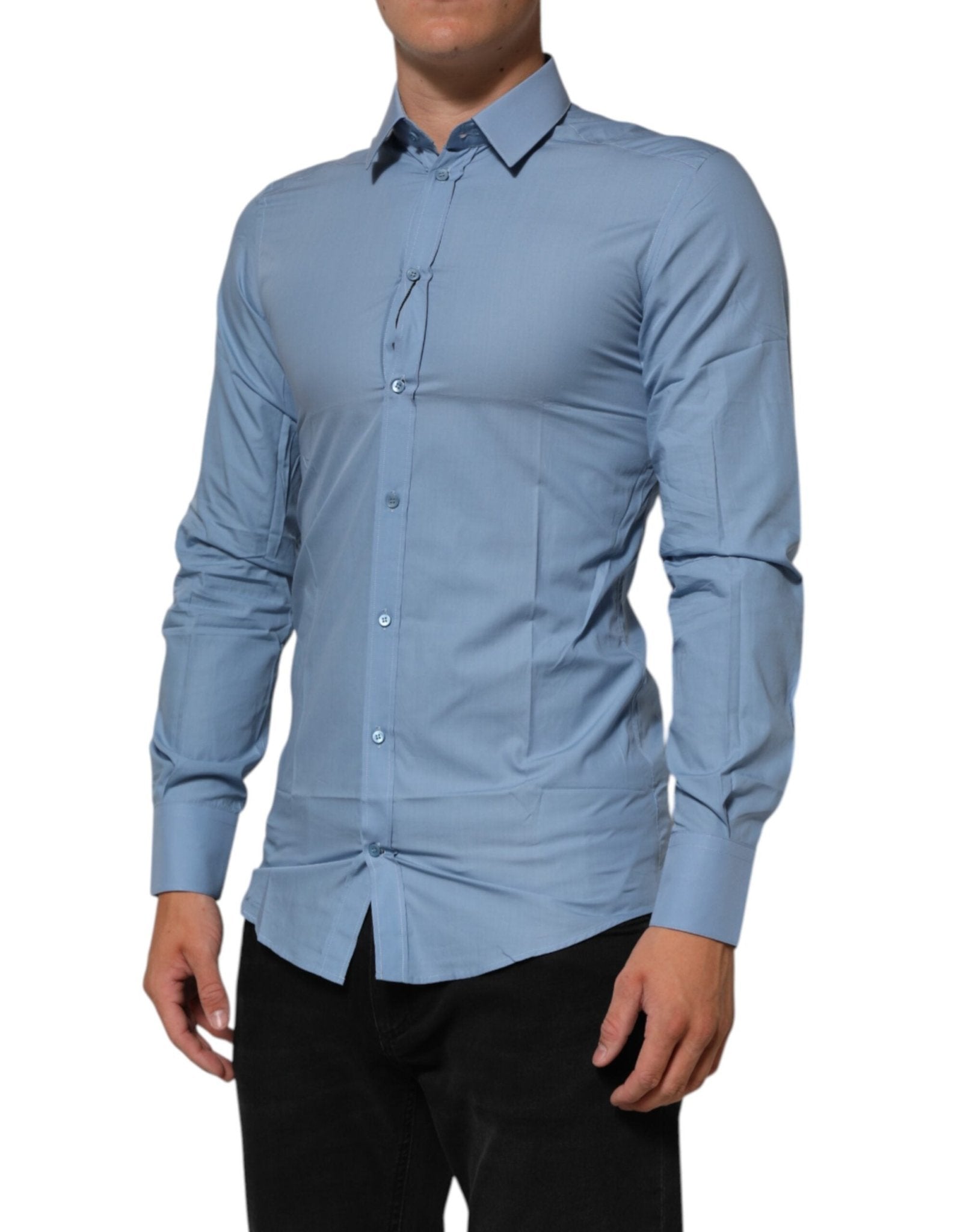 Dolce & Gabbana Blue Cotton Collared GOLD Formal Dress Shirt – IT38 | XS par Dolce & Gabbana | Disponible sur Sandy Store ByNet