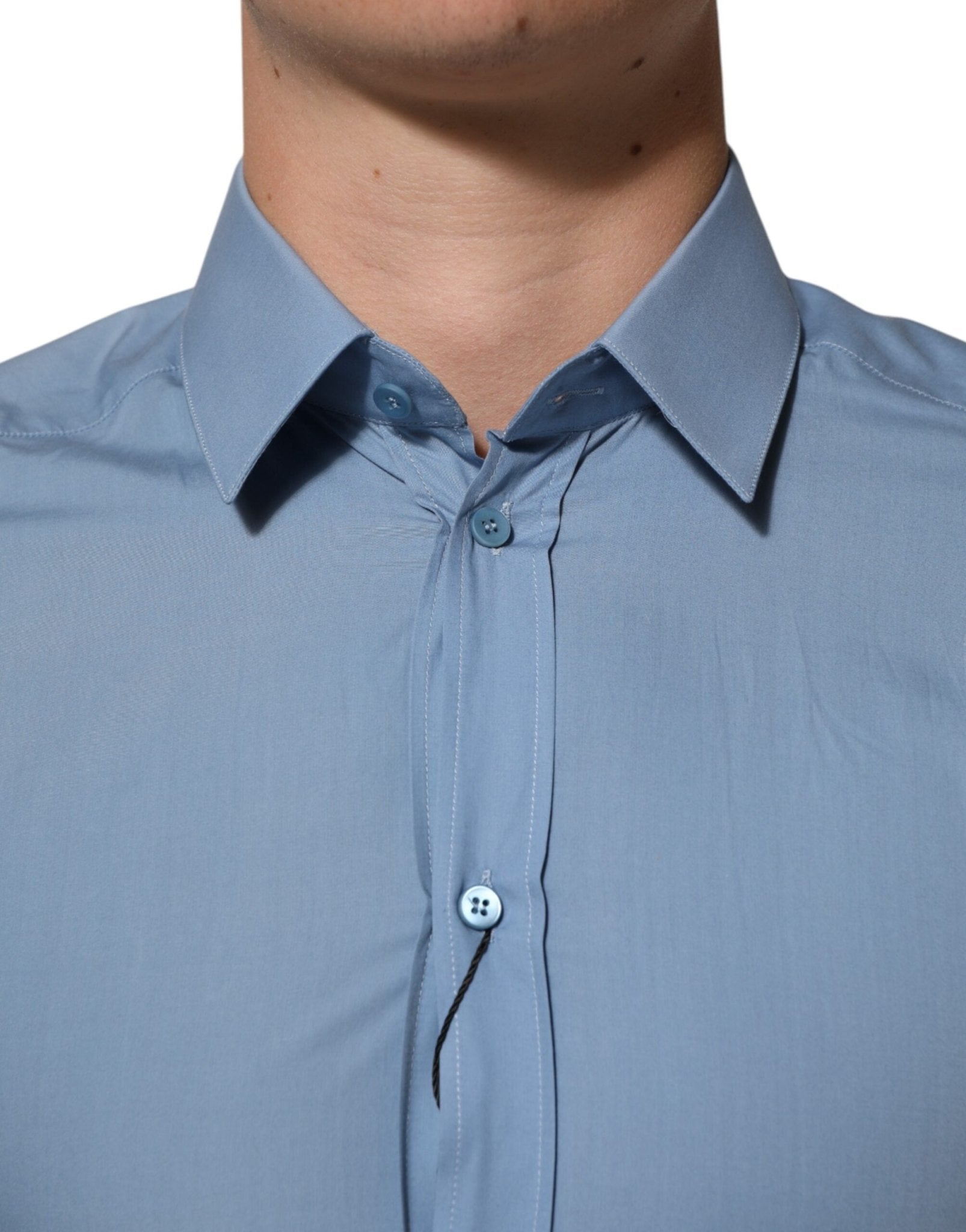 Dolce & Gabbana Blue Cotton Collared GOLD Formal Dress Shirt – IT38 | XS par Dolce & Gabbana | Disponible sur Sandy Store ByNet
