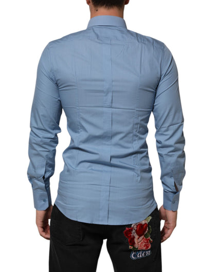 Dolce & Gabbana Blue Cotton Collared GOLD Formal Dress Shirt – IT38 | XS par Dolce & Gabbana | Disponible sur Sandy Store ByNet