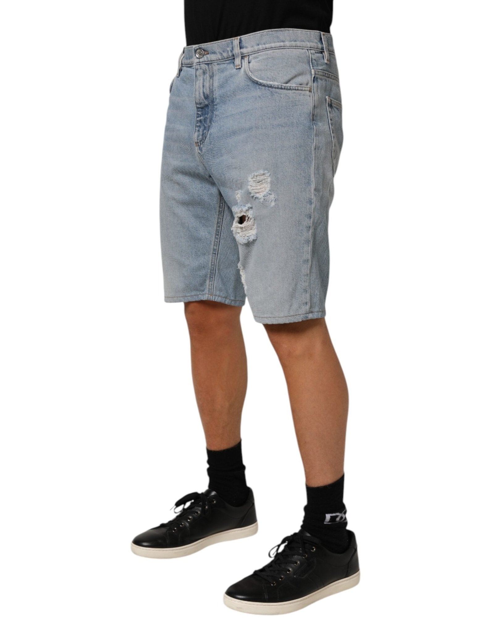Dolce & Gabbana Blue Cotton Distressed Denim Bermuda Shorts – IT50 | L par Dolce & Gabbana | Disponible sur Sandy Store ByNet