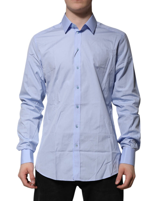 Dolce & Gabbana Blue Cotton GOLD Long Sleeves Dress Shirt – IT42 | XL par Dolce & Gabbana | Disponible sur Sandy Store ByNet