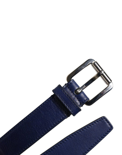 Dolce & Gabbana Blue Cotton Leather Printed Metal Buckle Belt - Sandy Store ByNet