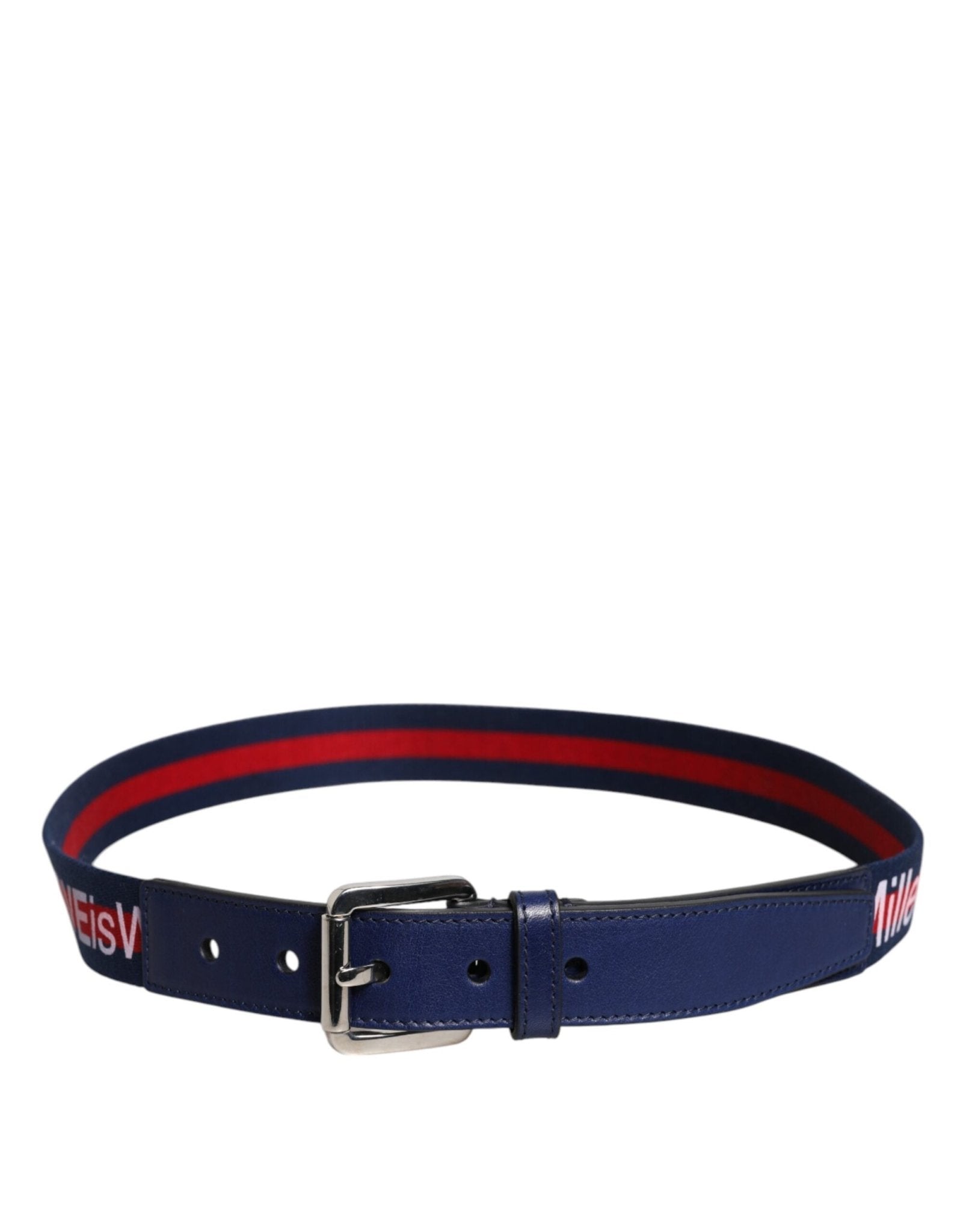 Dolce & Gabbana Blue Cotton Leather Printed Metal Buckle Belt - Sandy Store ByNet