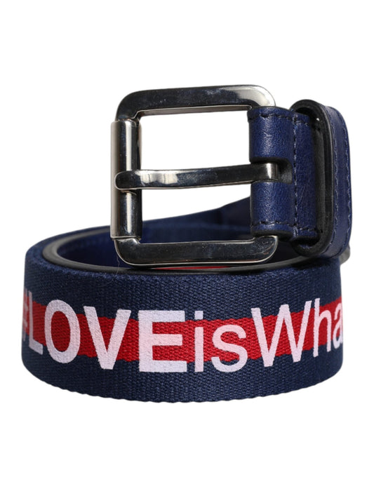 Dolce & Gabbana Blue Cotton Leather Printed Metal Buckle Belt - Sandy Store ByNet