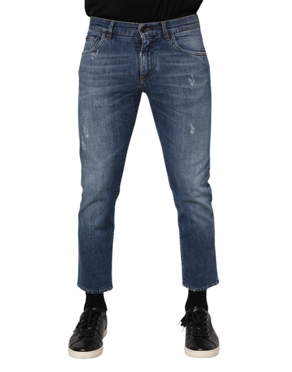 Dolce & Gabbana Blue Cotton Logo Plaque Denim Jeans – IT48 | M par Dolce & Gabbana | Disponible sur Sandy Store ByNet