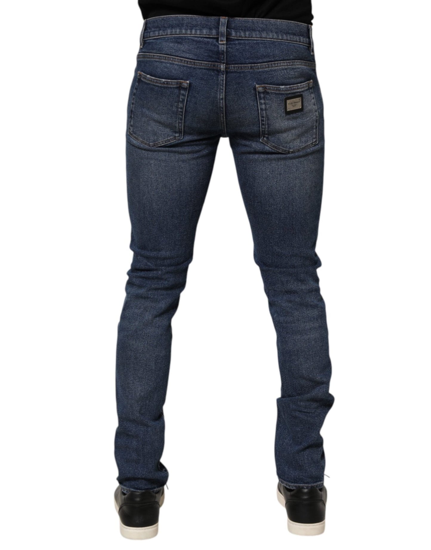 Dolce & Gabbana Blue Cotton Logo Plaque Skinny Men Denim Jeans – IT48 | M par Dolce & Gabbana | Disponible sur Sandy Store ByNet