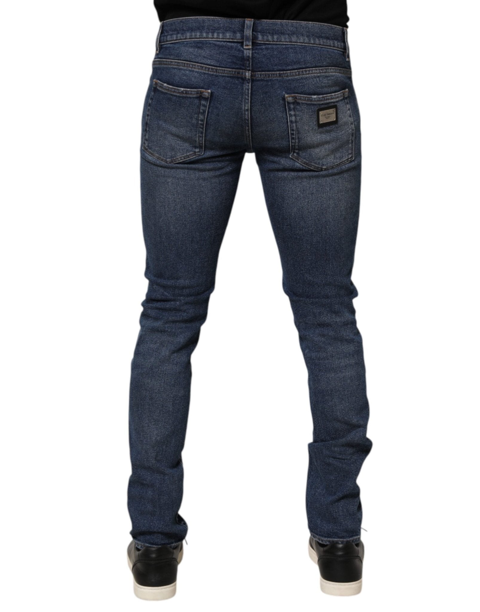 Dolce & Gabbana Blue Cotton Logo Plaque Skinny Men Denim Jeans – IT48 | M par Dolce & Gabbana | Disponible sur Sandy Store ByNet