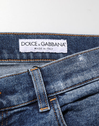 Dolce & Gabbana Blue Cotton Logo Plaque Skinny Men Denim Jeans – IT48 | M par Dolce & Gabbana | Disponible sur Sandy Store ByNet