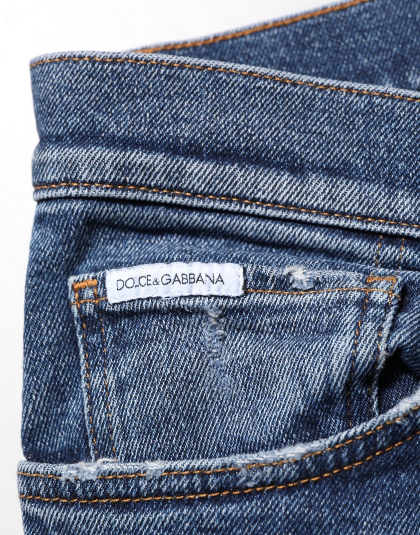 Dolce & Gabbana Blue Cotton Logo Plaque Skinny Men Denim Jeans – IT48 | M par Dolce & Gabbana | Disponible sur Sandy Store ByNet