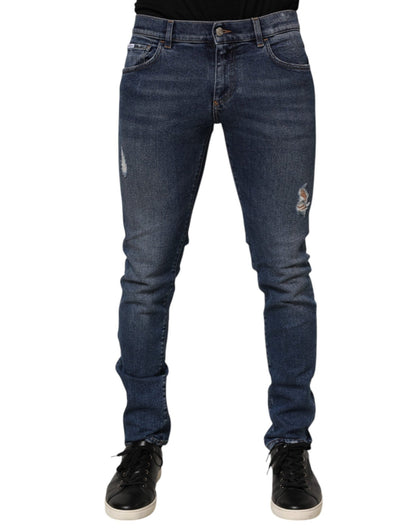 Dolce & Gabbana Blue Cotton Logo Plaque Skinny Men Denim Jeans – IT48 | M par Dolce & Gabbana | Disponible sur Sandy Store ByNet