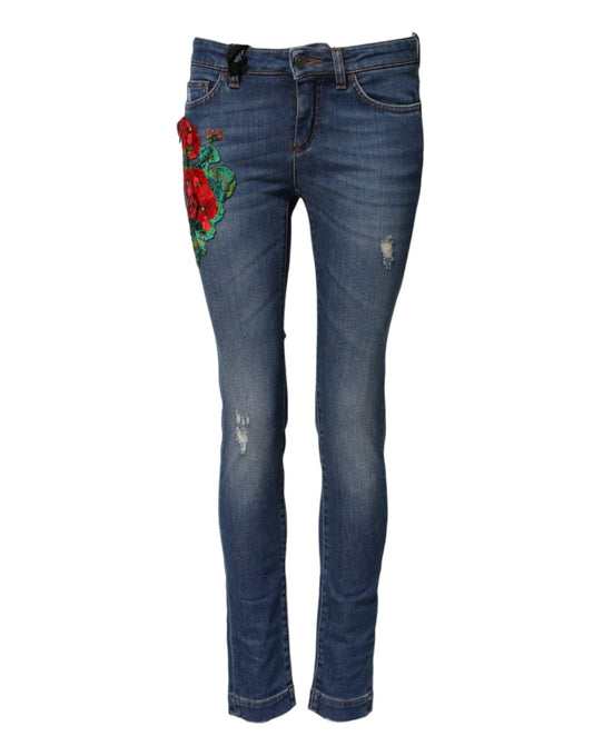 Dolce & Gabbana Blue Cotton Mid Waist Skinny Denim Jeans – IT40|S par Dolce & Gabbana | Disponible sur Sandy Store ByNet