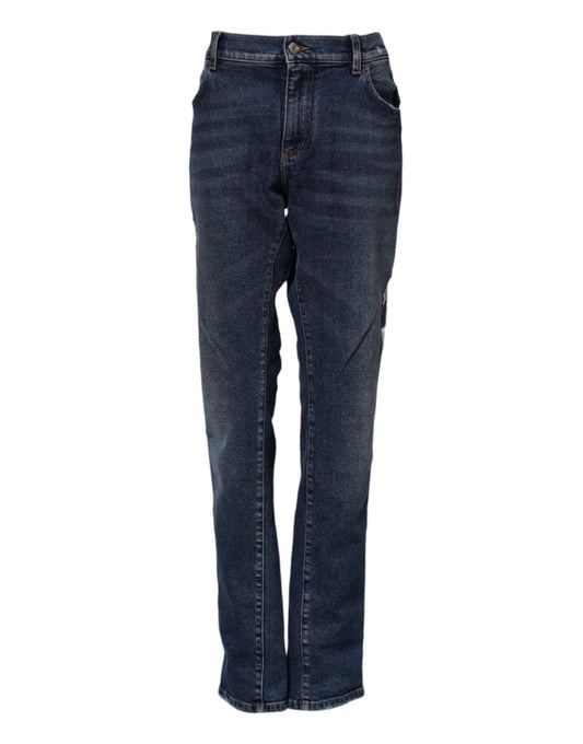 Dolce & Gabbana Blue Cotton Mid Waisted Straight Denim Jeans – IT56 | XXL par Dolce & Gabbana | Disponible sur Sandy Store ByNet