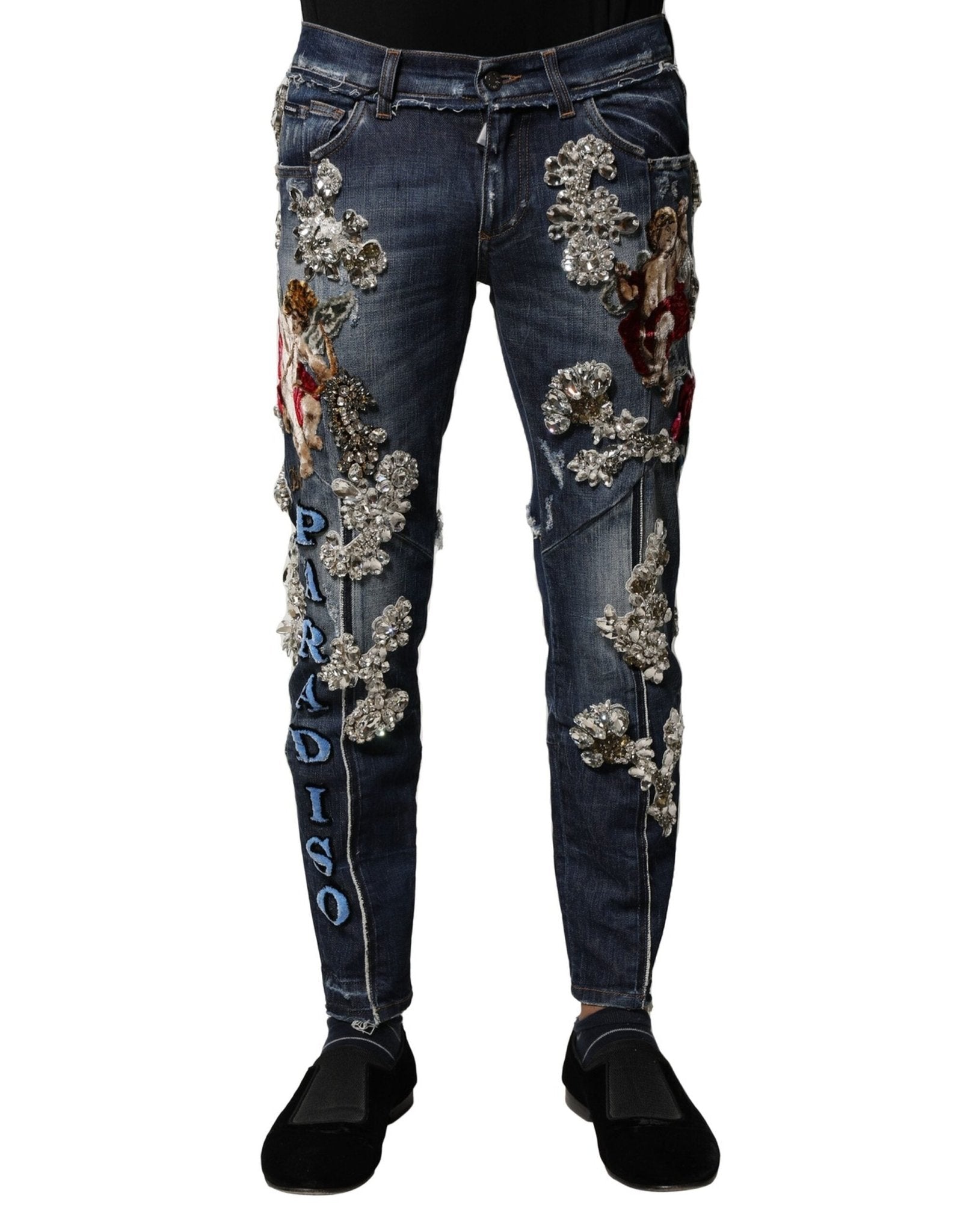 Dolce & Gabbana Blue Cotton Rhinestone Embellish Denim Jeans – IT44 | XS par Dolce & Gabbana | Disponible sur Sandy Store ByNet