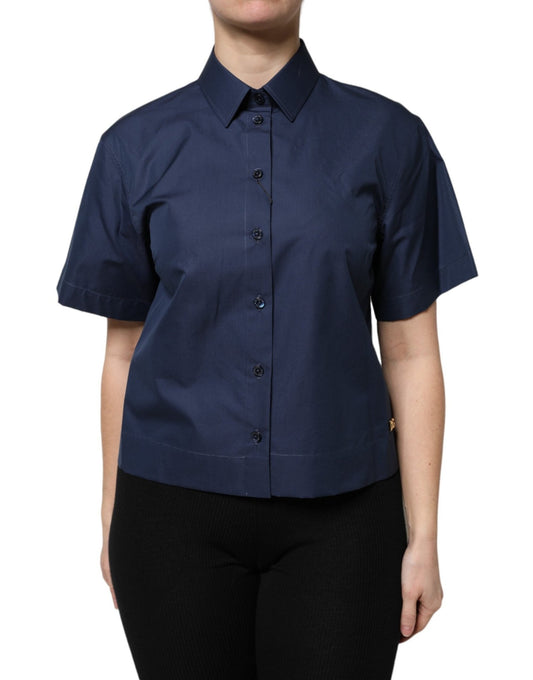 Dolce & Gabbana Blue Cotton Short Sleeves Button Down Top – IT42|M par Dolce & Gabbana | Disponible sur Sandy Store ByNet