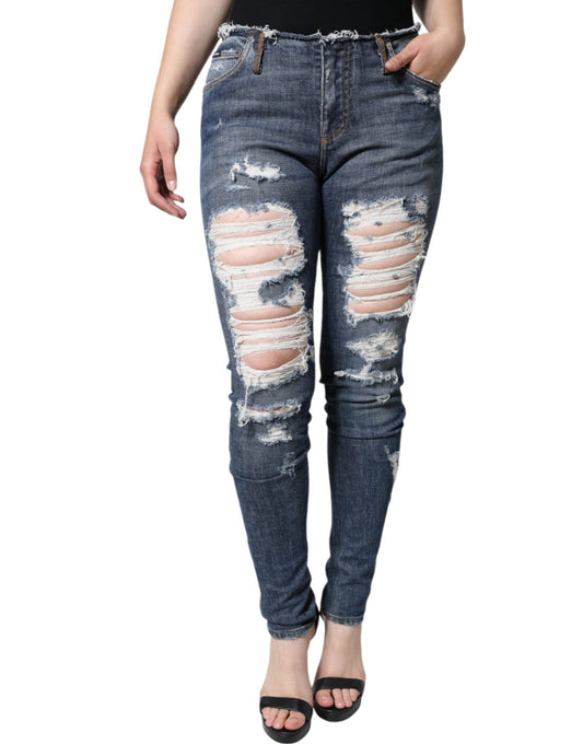 Dolce & Gabbana Blue Cotton Stretch Tattered Skinny Jeans – IT40|S par Dolce & Gabbana | Disponible sur Sandy Store ByNet