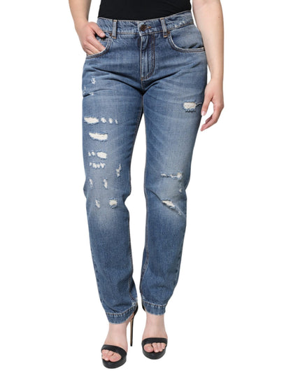Dolce & Gabbana Blue Cotton Tattered Boyfriend Denim Jeans – IT42|M par Dolce & Gabbana | Disponible sur Sandy Store ByNet