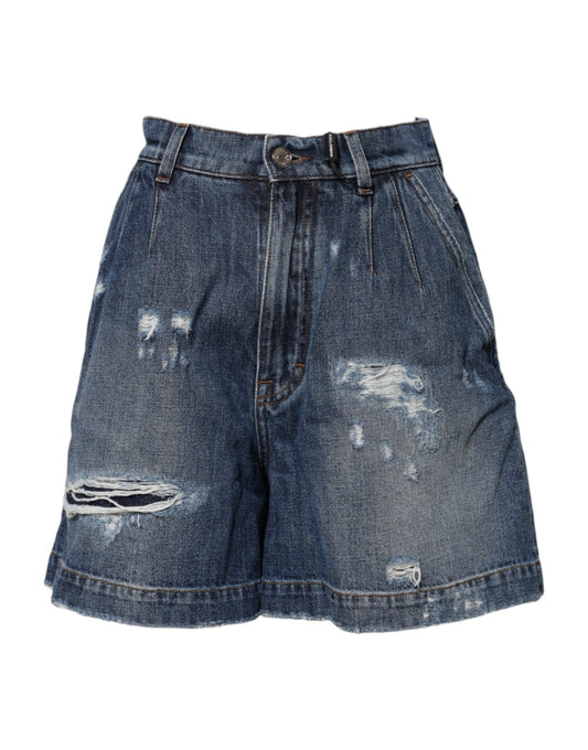Dolce & Gabbana Blue Cotton Tattered Denim Bermuda Shorts – IT40|S par Dolce & Gabbana | Disponible sur Sandy Store ByNet