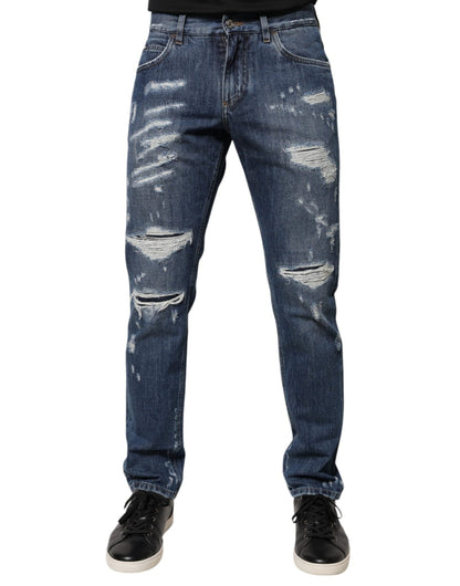Dolce & Gabbana Blue Cotton Tattered Skinny Denim Jeans – IT46 | S par Dolce & Gabbana | Disponible sur Sandy Store ByNet