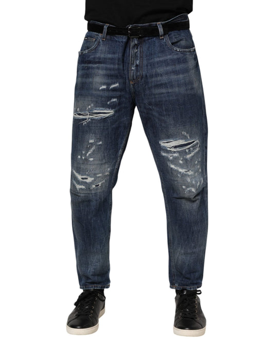 Dolce & Gabbana Blue Cotton Tattered Tapered Men Denim Jeans – IT50 | L par Dolce & Gabbana | Disponible sur Sandy Store ByNet