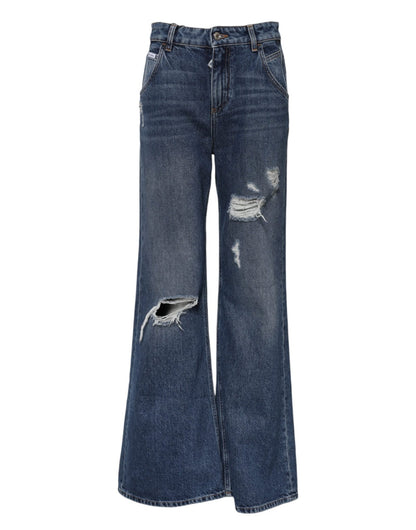 Dolce & Gabbana Blue Cotton Wide Leg Tattered Denim Jeans – IT36|XXS par Dolce & Gabbana | Disponible sur Sandy Store ByNet