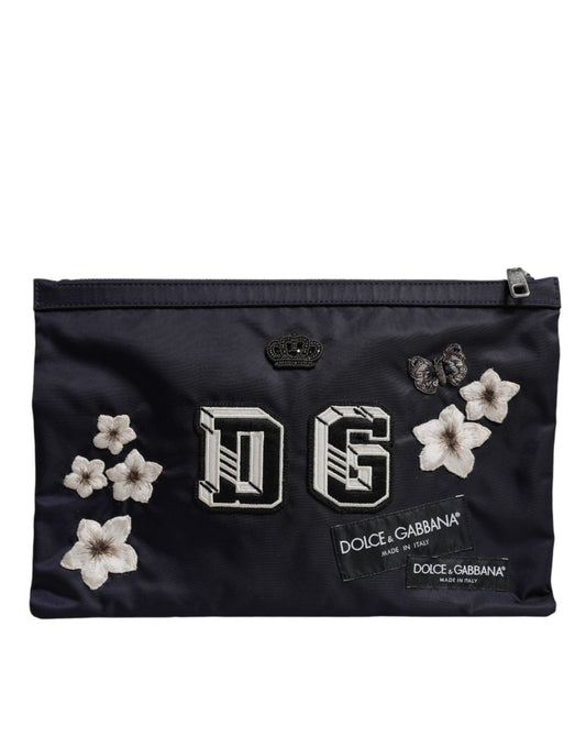 Dolce & Gabbana Blue DG Logo Patch Embellished Pouch Clutch Bag - Sandy Store ByNet