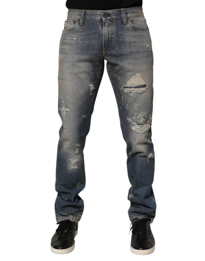 Dolce & Gabbana Blue Distressed Denim Slim Fit Pants Jeans – IT48 | M par Dolce & Gabbana | Disponible sur Sandy Store ByNet
