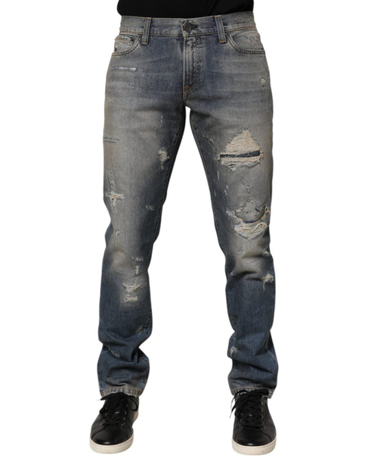Dolce & Gabbana Blue Distressed Denim Slim Fit Pants Jeans – IT48 | M par Dolce & Gabbana | Disponible sur Sandy Store ByNet