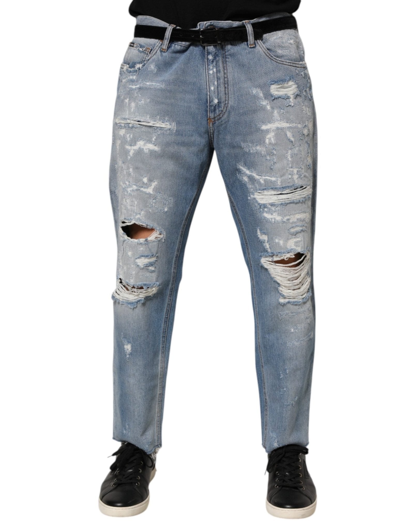 Dolce & Gabbana Blue Distressed Ripped Denim Pants Jeans – IT46 | S par Dolce & Gabbana | Disponible sur Sandy Store ByNet
