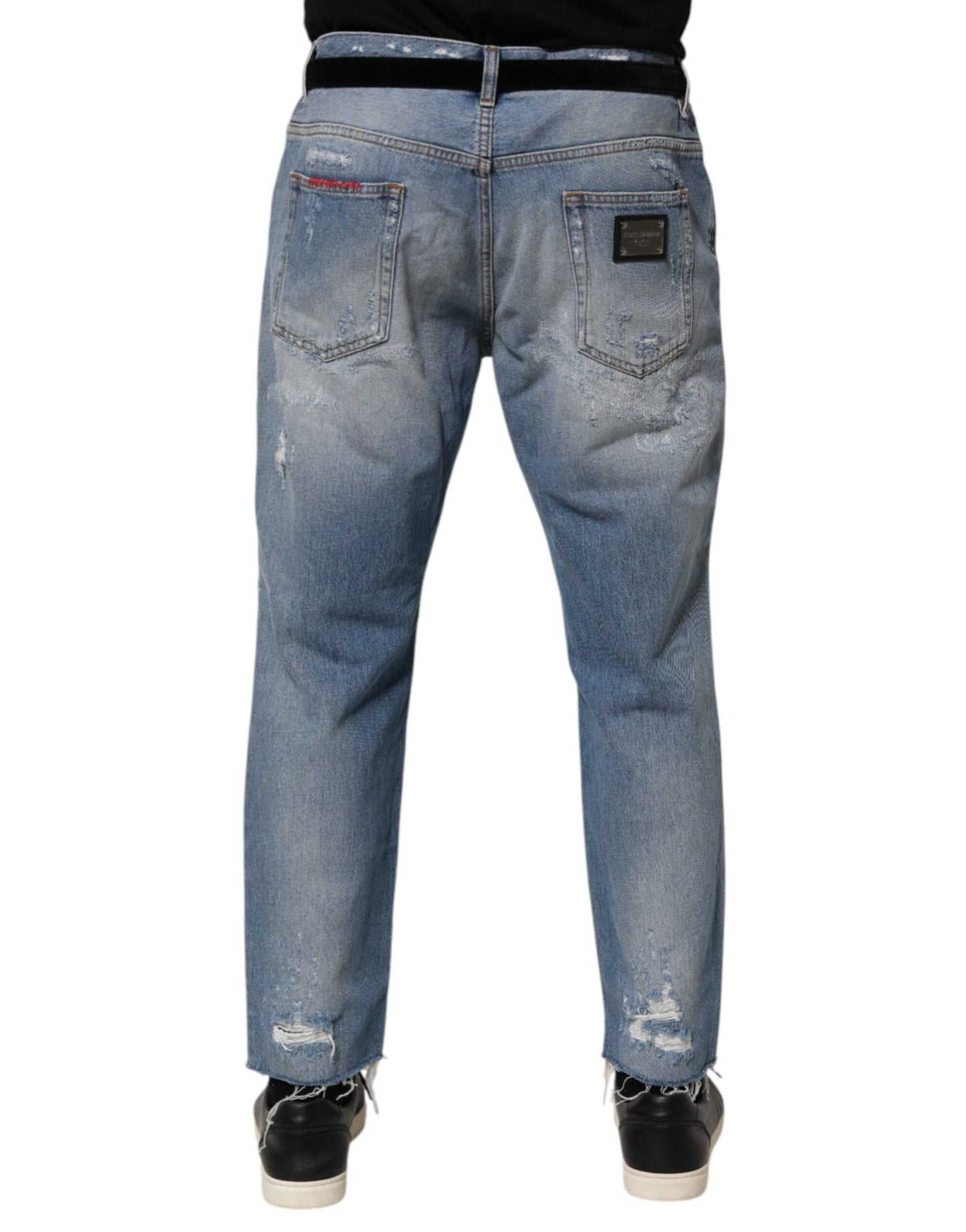 Dolce & Gabbana Blue Distressed Ripped Denim Trouser Jeans – IT52 | XL par Dolce & Gabbana | Disponible sur Sandy Store ByNet