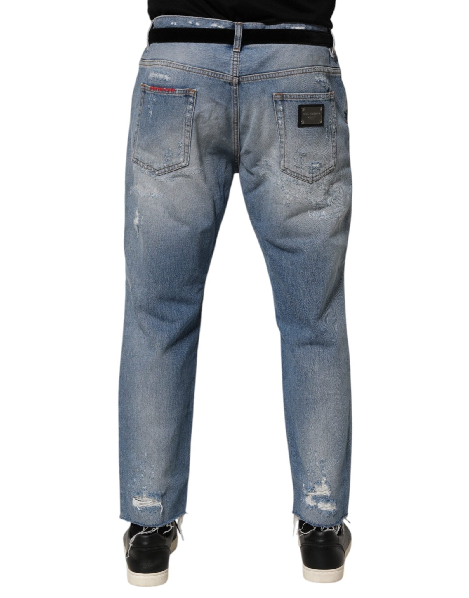 Dolce & Gabbana Blue Distressed Ripped Denim Trouser Jeans – IT52 | XL par Dolce & Gabbana | Disponible sur Sandy Store ByNet