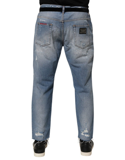 Dolce & Gabbana Blue Distressed Ripped Denim Trouser Jeans – IT52 | XL par Dolce & Gabbana | Disponible sur Sandy Store ByNet