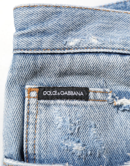 Dolce & Gabbana Blue Distressed Ripped Denim Trouser Jeans – IT52 | XL par Dolce & Gabbana | Disponible sur Sandy Store ByNet