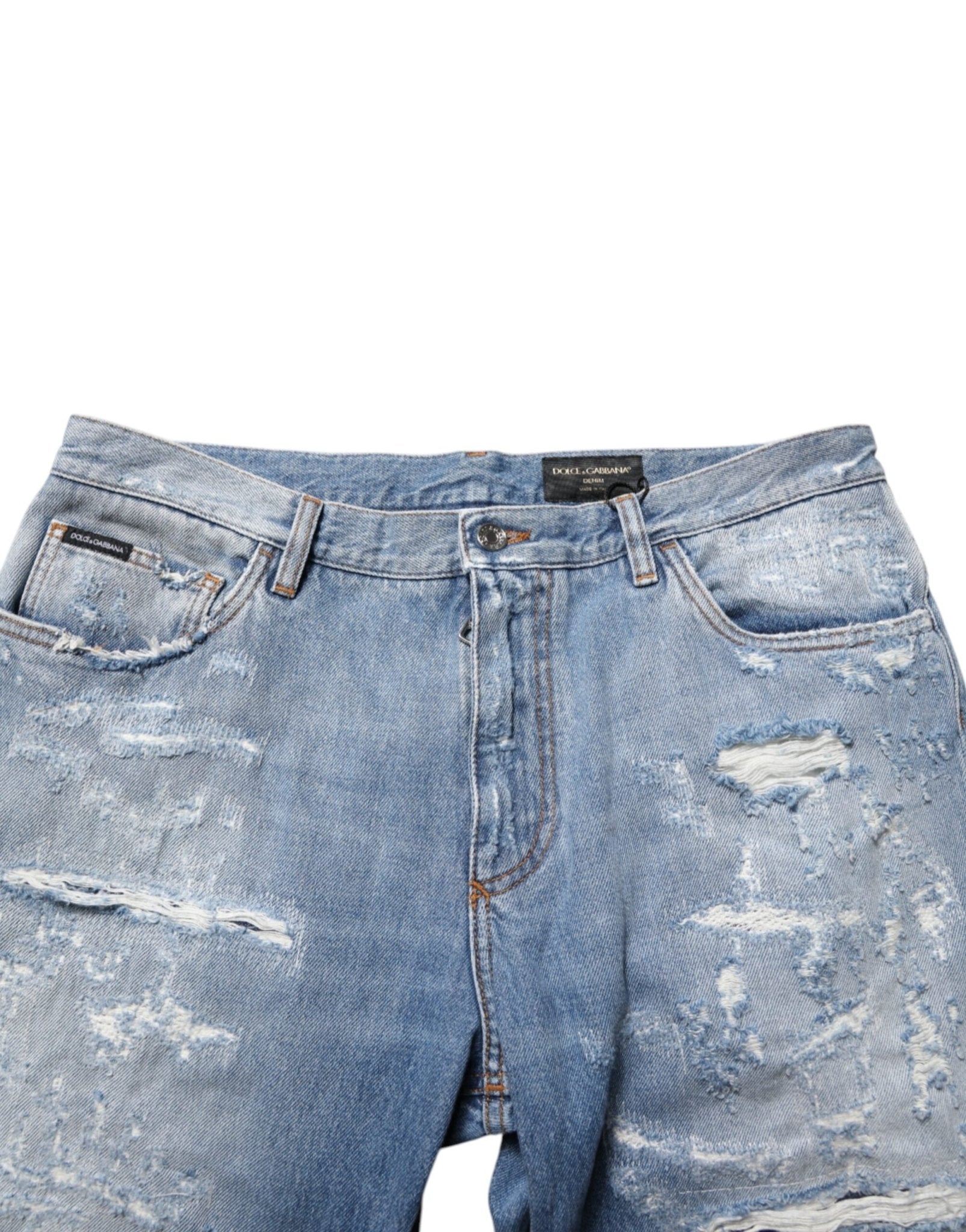 Dolce & Gabbana Blue Distressed Ripped Denim Trouser Jeans – IT52 | XL par Dolce & Gabbana | Disponible sur Sandy Store ByNet