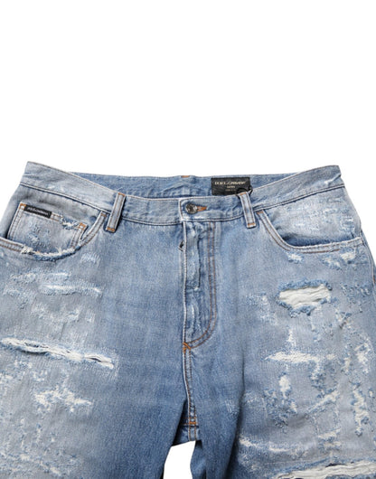 Dolce & Gabbana Blue Distressed Ripped Denim Trouser Jeans – IT52 | XL par Dolce & Gabbana | Disponible sur Sandy Store ByNet