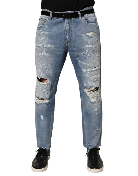 Dolce & Gabbana Blue Distressed Ripped Denim Trouser Jeans – IT52 | XL par Dolce & Gabbana | Disponible sur Sandy Store ByNet
