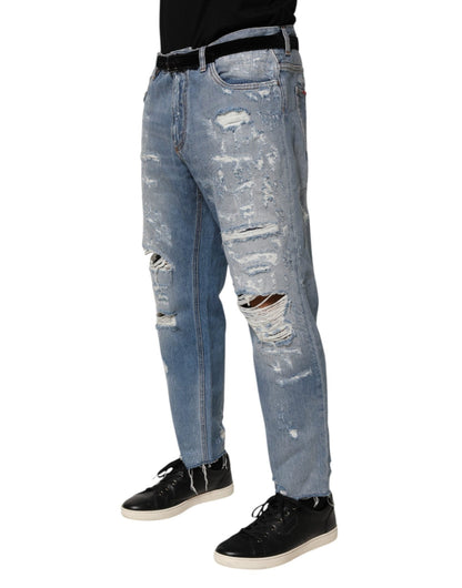 Dolce & Gabbana Blue Distressed Ripped Denim Trouser Jeans – IT52 | XL par Dolce & Gabbana | Disponible sur Sandy Store ByNet