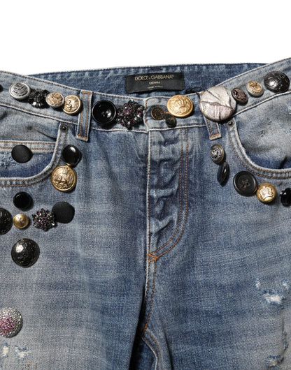 Dolce & Gabbana Blue Embellished Tattered SkinnyDenim Jeans – IT38 | XS par Dolce & Gabbana | Disponible sur Sandy Store ByNet