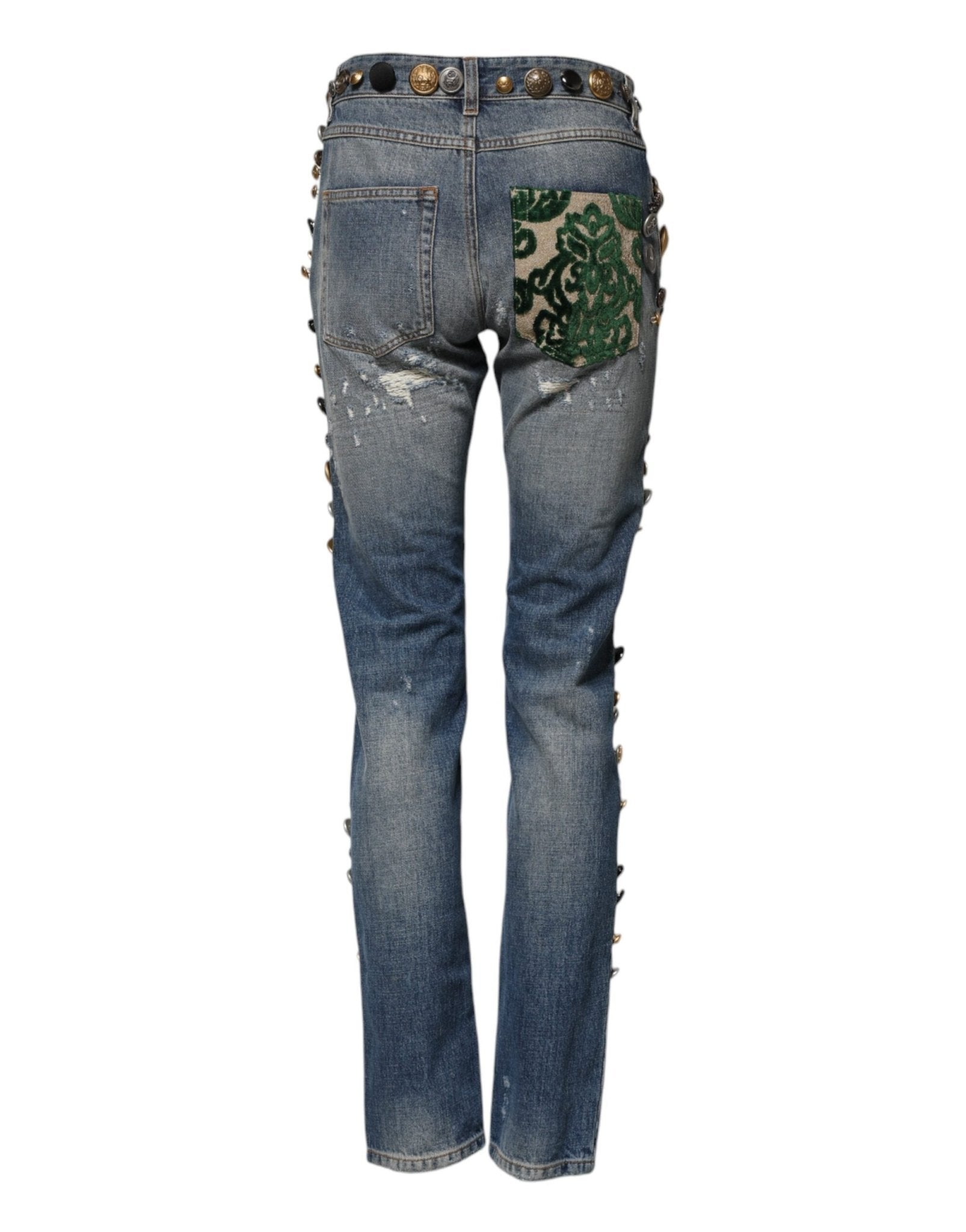 Dolce & Gabbana Blue Embellished Tattered SkinnyDenim Jeans – IT38 | XS par Dolce & Gabbana | Disponible sur Sandy Store ByNet
