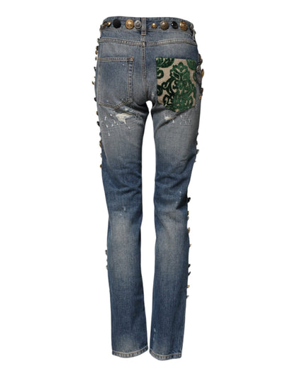 Dolce & Gabbana Blue Embellished Tattered SkinnyDenim Jeans – IT38 | XS par Dolce & Gabbana | Disponible sur Sandy Store ByNet