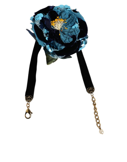 Dolce & Gabbana Blue Floral Appliqué Velvet Choker Crystal Beads Necklace – par Dolce & Gabbana | Disponible sur Sandy Store ByNet