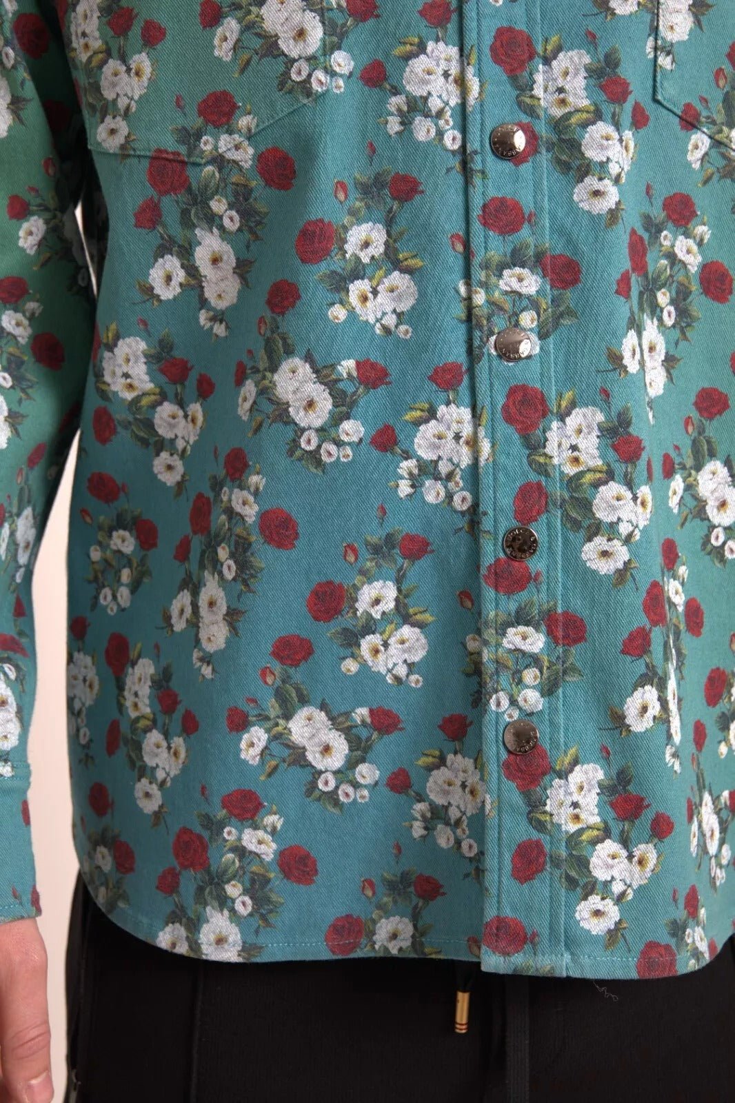 Dolce & Gabbana Blue Floral Cotton Button Down Denim Shirt - Sandy Store ByNet