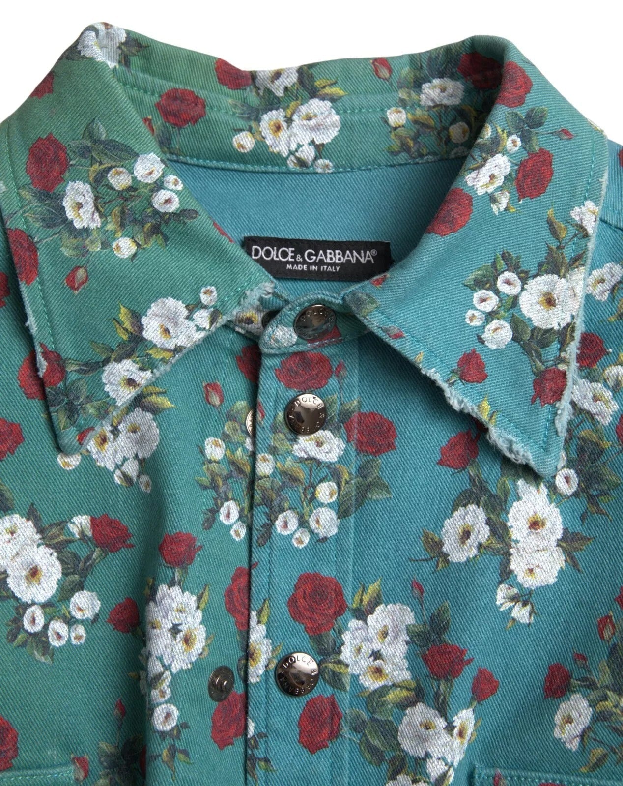 Dolce & Gabbana Blue Floral Cotton Button Down Denim Shirt - Sandy Store ByNet