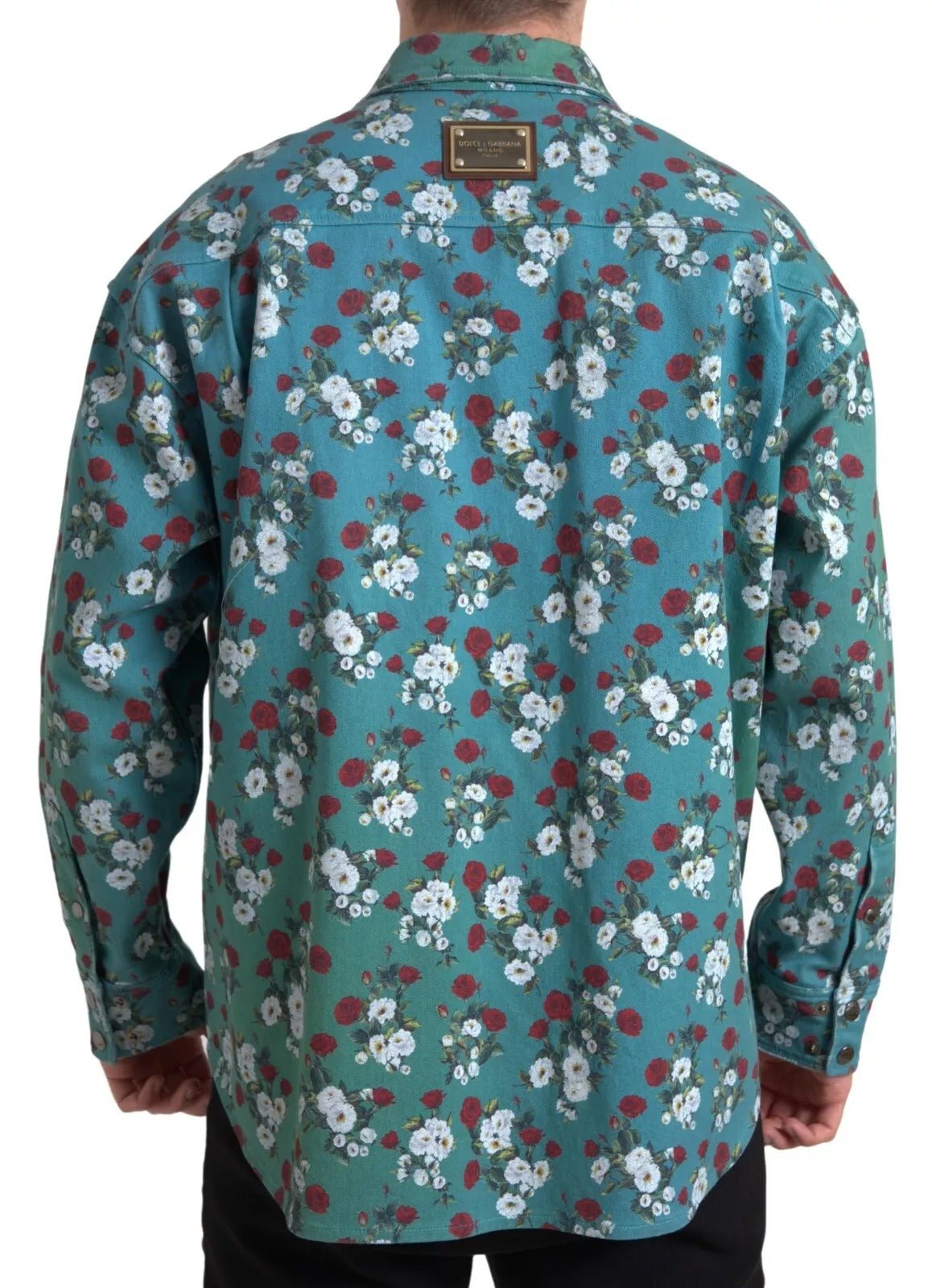 Dolce & Gabbana Blue Floral Cotton Button Down Denim Shirt - Sandy Store ByNet