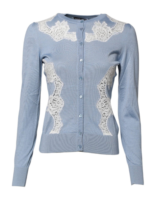 Dolce & Gabbana Blue Floral Lace Detailing Cardigan Sweater – IT36|XXS par Dolce & Gabbana | Disponible sur Sandy Store ByNet